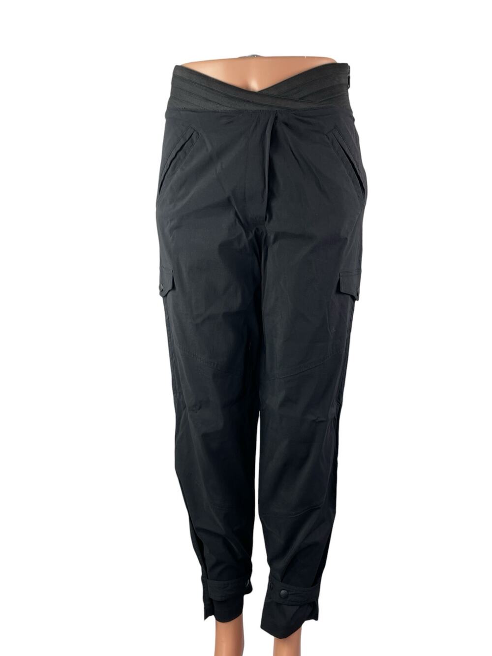 RTA Women's Black High Waisted Cargo Zip Tapered Jogger Trousers Pants Size 25